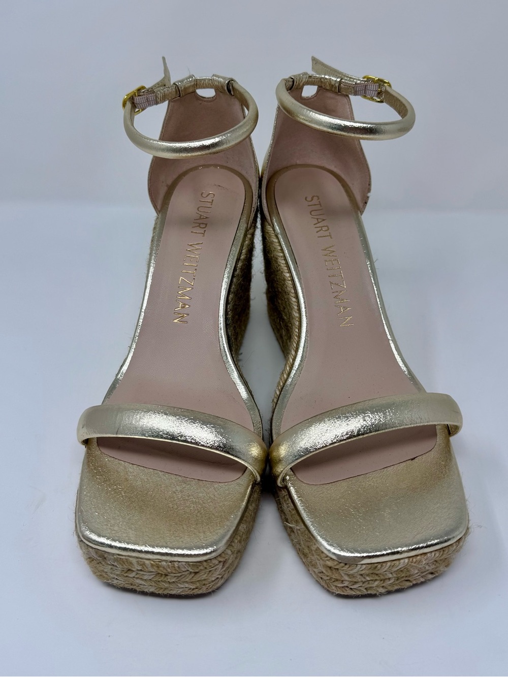 Stuart Weitzman | Nudist Square Toe Espadrille Platform Wedge, Gold,Size 10 -EUC - Picture 4 of 8